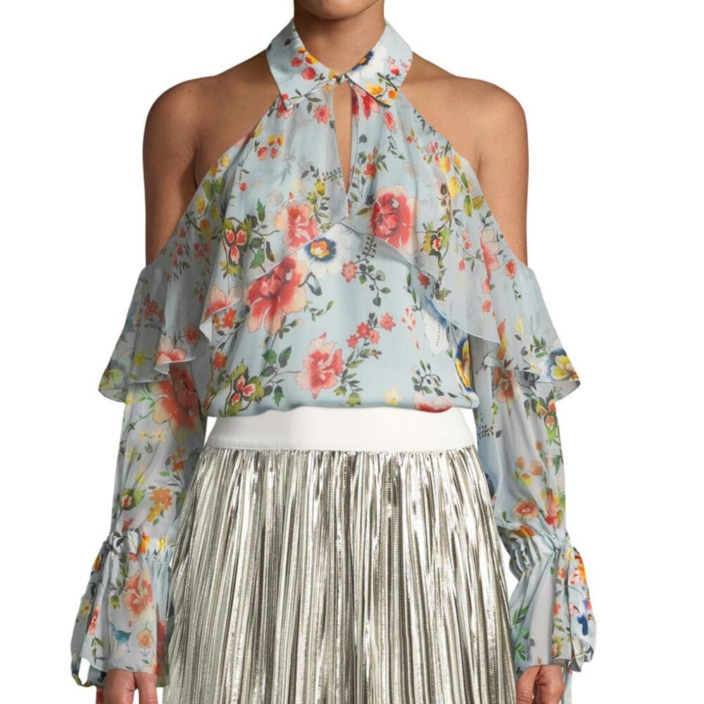 Alice + Olivia Silk Blayne Peasant Top Floral Off Shoulder Casual Flowy - M - Picture 1 of 8